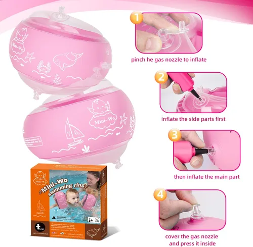 Miniatura 6 de Flotadores inflables de brazo para niños, bandas de brazo de natación rosa y azul para piscina, flotadores de brazo para piscina, alas de agua