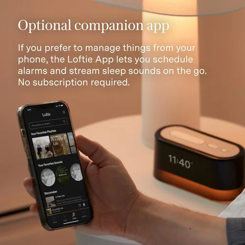 Miniatura 3 de Loftie Reloj despertador con máquina de sonido – Reloj despertador inteligente con luz nocturna, ruido blanco, altavoz Bluetooth, más de 100 sonidos