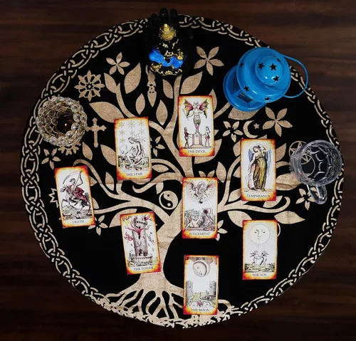 Miniatura 3 de Indian Consigners Altar Cloth Alter Tarot Witchery Square 18" Árbol celta de la vida Wica Spread Decor