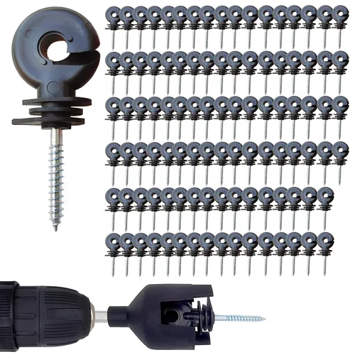 Miniatura 9 de Aislador eléctrico para cerca, aislador atornillado, anillo de valla de madera, aislador de poste con herramienta aislante para zócalo para cría