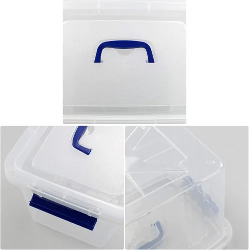Miniatura 3 de Paquete de 4 cajas de almacenamiento de plástico de 10 L, caja de almacenamiento transparente con tapa Secure Side Buckle Latches, Dustproof Lid
