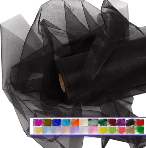 Miniatura 18 de Rollos de tela de tul de organza, organza cristal de 12" por 50 yardas (150 pies), carrete de malla de nailon transparente sedoso y brillante