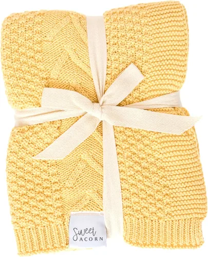 Manta de punto para bebé con patrón elegante, mantas de algodón orgánico para cuna o cochecito, mantas de recepción - Amarillo Mantequilla