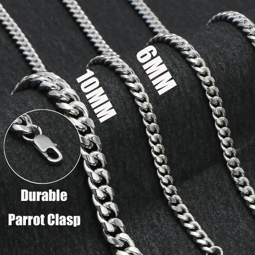 Miniatura 5 de JoycuFF Collar de cadena de plata de eslabones cubanos para hombre, joyería de hip hop de acero inoxidable, 0.31 pulgadas, 0.57 pulgadas, 0.57