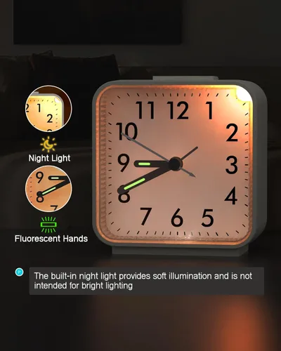Miniatura 5 de AMIR Reloj Analógico Silencioso Sin Tic Tac Pequeño, Para Viajar con Función de Repetición y Luz, Sonidos de Tono Ascendente, Reloj de Alarma Fuerte