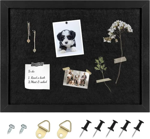 Tablero de anuncios de corcho, marco negro para paredes con fieltro, tablero decorativo para colgar para la oficina en casa, escuela, tablero de