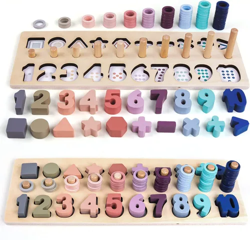 QZMTOY Apilador de forma de conteo de madera torre apilable con madera colorida forma de número bloques matemáticos para niños preescolares Macaron