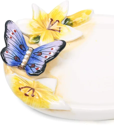 Miniatura 6 de Jabonera de cerámica, para baño, bañera y fregadero de cocina, diseño 3D de mariposa y lirio