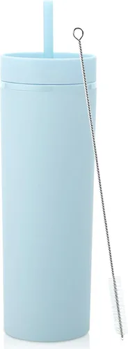 Miniatura 24 de Volhoply Paquete a granel de 4 vasos delgados de plástico de 20 onzas, vaso de doble pared con tapa y popote, taza reutilizable de viaje para café