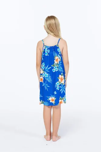 Miniatura 2 de Vestido hawaiano con cuello redondo para niña en hibisco