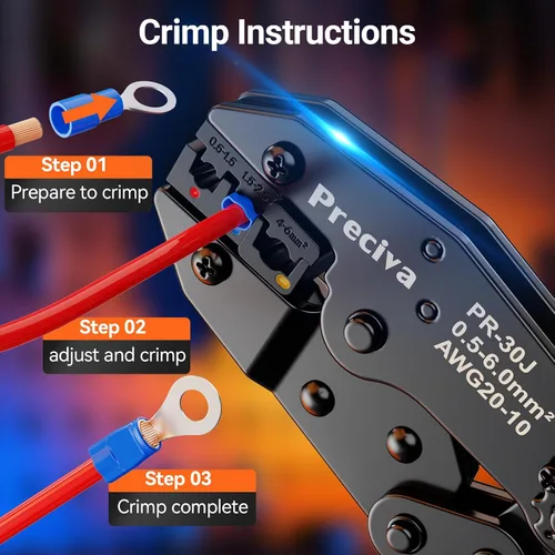 Miniatura 6 de Preciva Juego de herramientas de crimpado aislado con estuche de almacenamiento, kit de crimpadora de alambre de trinquete con 350 terminales