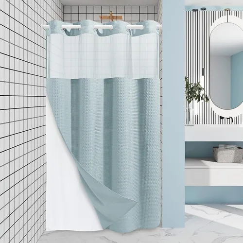 Miniatura 52 de EUTXL Cortina de ducha beige sin gancho con forro a presión, cortinas de ducha de tejido gofre de 230 GSM para baño, 54 pulgadas de ancho x 80