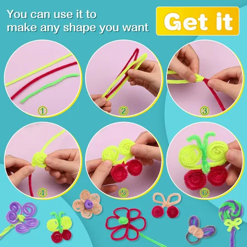 Miniatura 5 de Zlulary 100 Piezas de Limpiadores de Tubos con Tallos de Chenilla, Juego de Limpiadores de Tubos de Color Sólido para Manualidades DIY, Artes