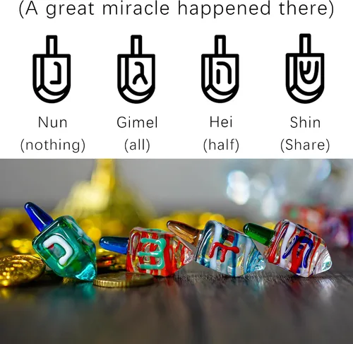 Miniatura 3 de HDCRYSTALGIFTS Set de 4 Figurinas de Dreidel de Janucá Tradicional de Vidrio Soplado Ornamento de 1.5 Pulgadas Vidrio Artístico Dreidel Clásico