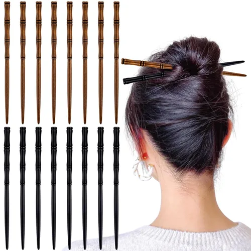 16 palillos de madera retro con forma de bambú, palillos para el cabello con forma de bambú, palillos elegantes vintage para el cabello con forma de