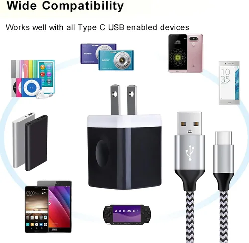 Miniatura 6 de Cargador de pared tipo C, bloque de carga de 5 V/1 A, enchufe de pared con cable USB C de 6 pies, cable de carga tipo C para Samsung Galaxy S26