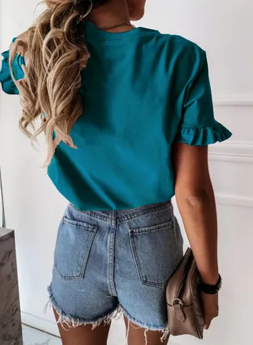 Miniatura 2 de PRETTYGARDEN Camiseta de manga corta con cuello redondo liso para mujer