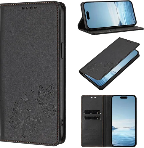 Miniatura 10 de Butterfly Embossed Leather Wallet Flip Case for Motorola Moto E22 4G, Magnetic Closure, RFID Blocking Cover, Card Holder Purple.