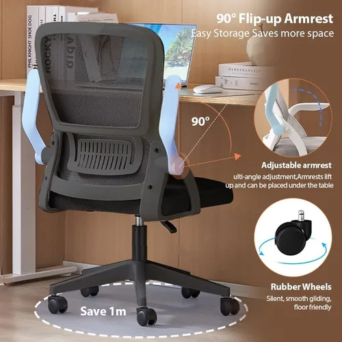 Miniatura 5 de Silla de oficina, silla de escritorio ergonómica, silla de malla transpirable, silla giratoria con brazos abatibles y soporte lumbar, silla