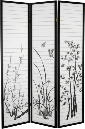 Divisor de habitación de bambú y flores de 6 pies de alto, 3 paneles