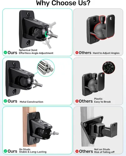 Miniatura 7 de Soporte de pared para altavoz trasero de sonido envolvente, soporte de montaje de techo para satélite universal, se adapta a orificio de cerradura