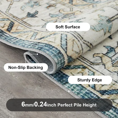 Miniatura 433 de Syalife 4x6 Alfombra Lavable para Área, Ultra Suave Antideslizante, Pila Baja, Alfombra Vintage Resistente a Manchas para Sala de Estar, Alfombra