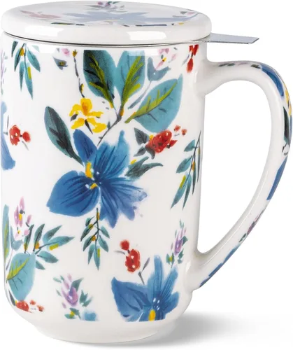 Miniatura 9 de AmorArc Taza de Té de Porcelana con Infusor y Tapas, Taza Grande de 18 Oz con Colador y Soporte para Bolsa para Té de Hojas Sueltas, Taza de Café