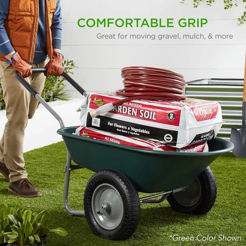 Miniatura 6 de Best Choice Products carretilla de jardín para hogar con doble rueda y soporte incorporado para césped, jardinería, construcción - Negro