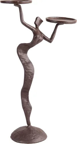 Danya B. Decoración de estante de arte abstracto de metal, figura decorativa de hierro fundido para dos velas de bola o pilar, portavelas doble