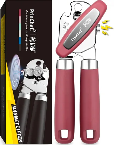 Miniatura 8 de PrinChef Abrelatas manual, abridor de botellas de lata con imán, sin problemas, elevación de la tapa, abrelatas de mano borde liso con hoja afilada