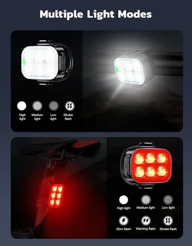 Miniatura 2 de Zewdov Bike Lights for Night Riding, USB Rechargeable Bike Lights Front and Back, Waterproof IP65 Bicycle Light, 4+6 Modes Bike Headlight and Tail