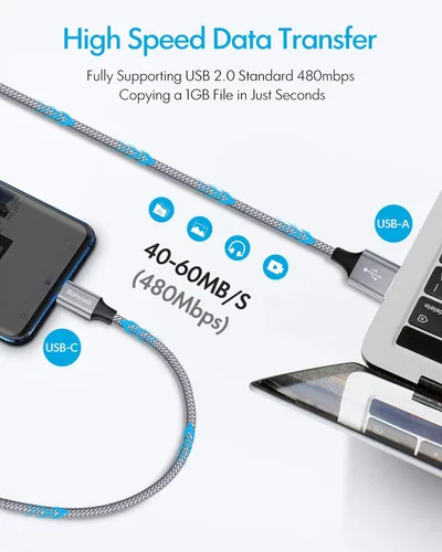 Miniatura 4 de Baiwwa Cable USB C de carga rápida de 3 pies, paquete de 2 cables USB A a tipo C, cable de carga trenzado para iPhone 16 15/16 15 Pro/16 15 Plus/16