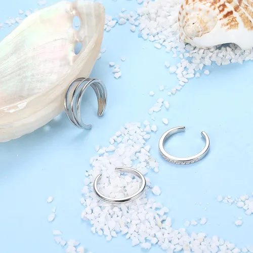 Miniatura 4 de Udalyn - Juego de 3 anillos de plata de ley 925 para mujer, ajustable, anillo de dedo para pies, hipoalergénico, anillo abierto