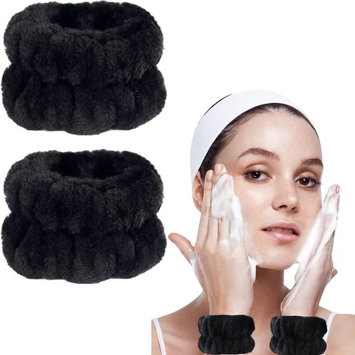 2 muñequeras para lavar la cara, pulseras de microfibra para lavar la cara, toallas de brazo, pulseras de lavado facial de spa, banda elástica
