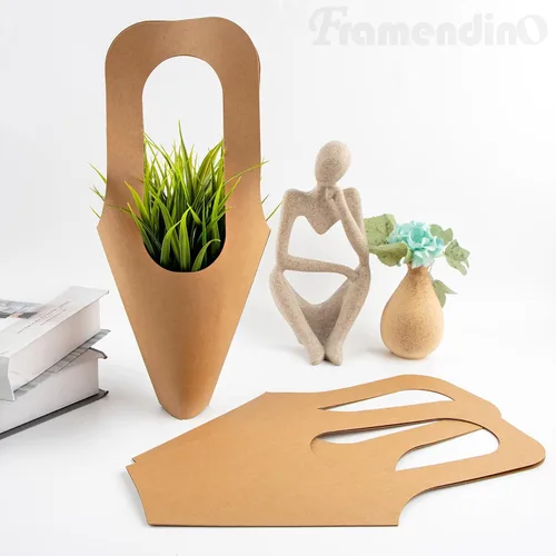 Miniatura 4 de Framendino, Paquete de 50 bolsas de regalo de flores de papel kraft, ramo de envoltura floral con asa, fundas para floristería para embalaje, boda