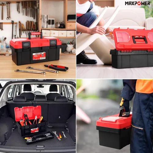 Miniatura 7 de MAXPOWER Caja de herramientas de 16 pulgadas, caja de herramientas pequeña de plástico con pestillo y bandeja extraíble, caja de herramientas