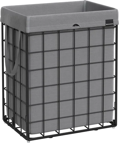 SONGMICS Cesta para la ropa sucia, 23.8 galones (90L) Cesta de ropa, Cesta de ropa plegable, forro extraíble y lavable, marco de alambre metálico,