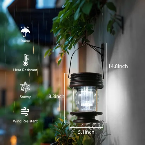 Miniatura 4 de Linterna solar – Luces solares colgantes para exteriores, paquete de 2 linternas LED impermeables alimentadas por energía solar, diseño vintage