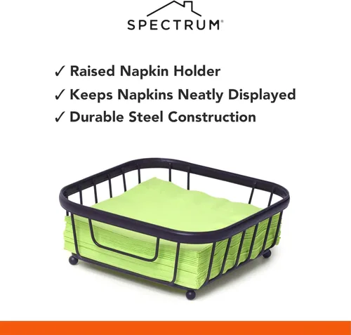 Miniatura 3 de Spectrum Ashley - Servilletero plano negro para encimera de cocina, mesa de comedor, picnic al aire libre, servilletas de cóctel, dispensador