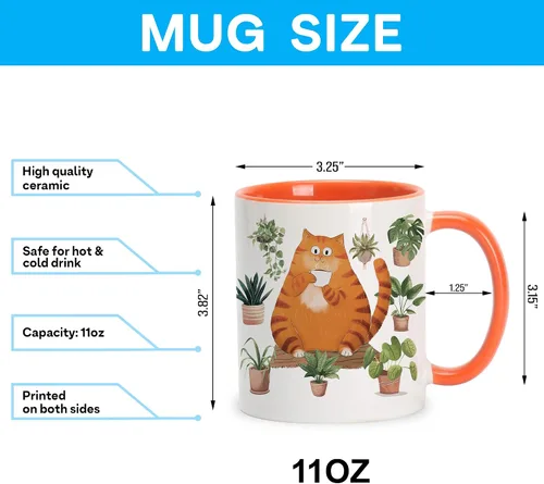 Miniatura 6 de Hyturtle Bonita taza de café de gato naranja, regalos de Navidad para mamá de gato, regalo de decoración de plantas para amantes de las plantas