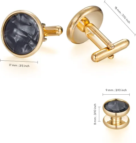 Miniatura 3 de UJOY Juego de gemelos y tachuelas de nácar para hombre, caja de presentación, piezas de vestido de negocios para fiesta de boda, Metal