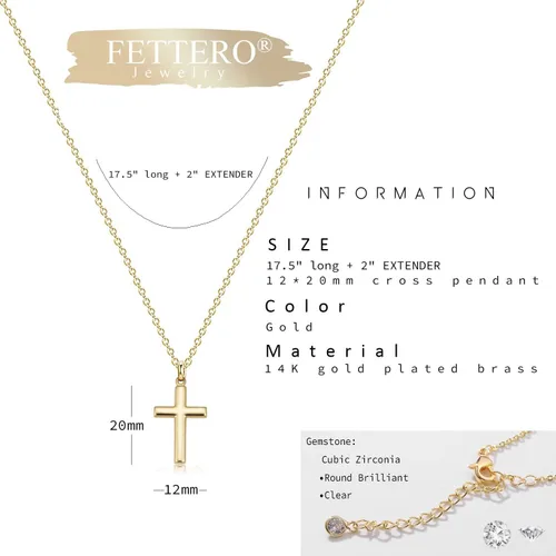 Miniatura 5 de Fettero - Collar con dije de cruz de fe, chapado en oro de 14 K, cadena fina, minimalista, simple, pequeña, para oración, regalo de joyería religiosa