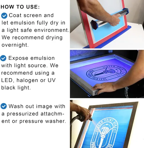 Miniatura 6 de Ecotex® - Emulsión de serigrafía tex-azul (pinta, 16 onzas), emulsión fotográfica pre-Sensibilizada para serigrafías de seda y tela, para serigrafía