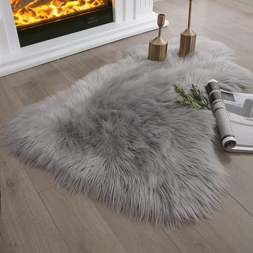 Miniatura 12 de Ashler Home Deco - Tapete de pelo sintético de oveja, mullido, suave, de 2 x 3 pies, lavable a máquina, dormitorio, habitación de los niños, sala