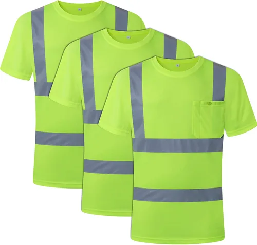 JKSafety Paquete de 3 prendas de seguridad reflectantes de alta visibilidad | Camiseta de trabajo diario color amarillo con tiras retro-reflectantes