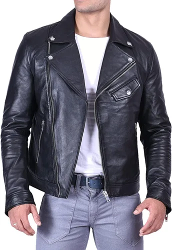 Miniatura 6 de Chaqueta Hombre - Cafe Racer Real Lambskin Leather Motorcycle Biker Jacket