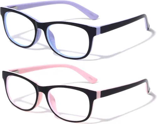 2 pares de anteojos de bloqueo de luz azul para niños, antifatiga ocular, para computadora para niños y niñas, lentes transparentes (edad 3-10)