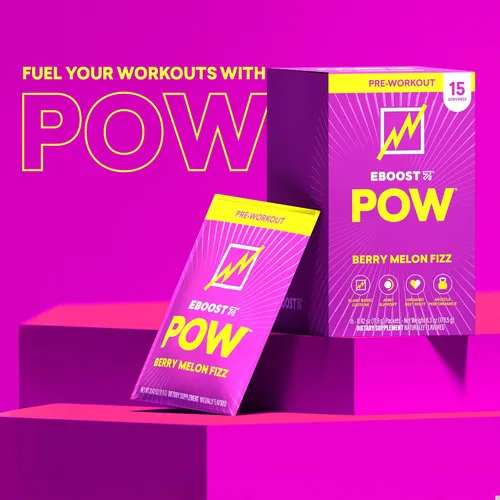 Miniatura 8 de EBOOST POW Natural - Polvo de preentrenamiento – 15 paquetes – Berry Melon Fizz – Un suplemento preentrenamiento para el rendimiento, apoyo