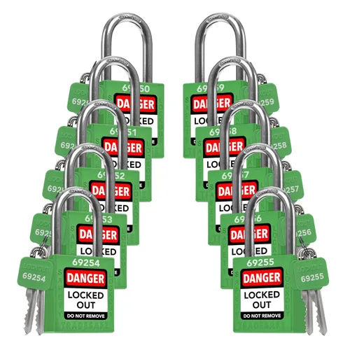Miniatura 11 de TRADESAFE Juego de cerraduras de bloqueo - 7 cerraduras de loto rojas, cerraduras de bloqueo con llave diferente, 1 llave por cerradura, candados