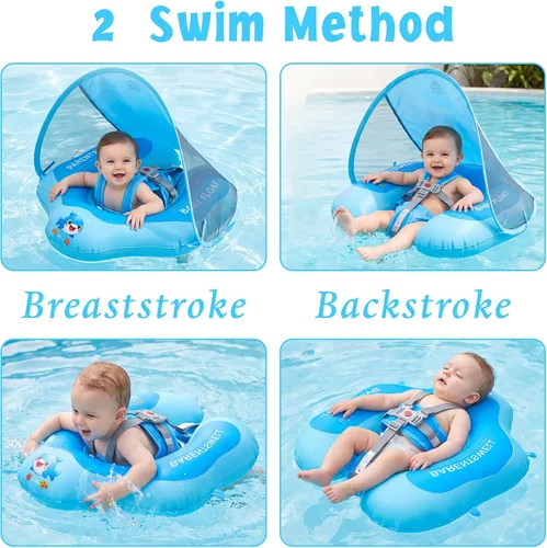 Miniatura 7 de Flotador de piscina para bebé con toldo UPF50+, cubierta de tela suave, flotadores para bebé con asiento de seguridad, flotadores para bebés de 6 a